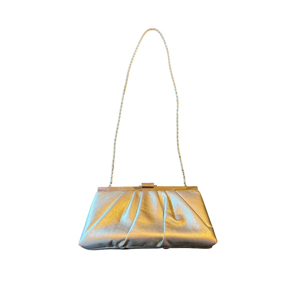 Gunne Sax Clutch Gold Metallic Pleated Evening Bag Chain Strap Formal